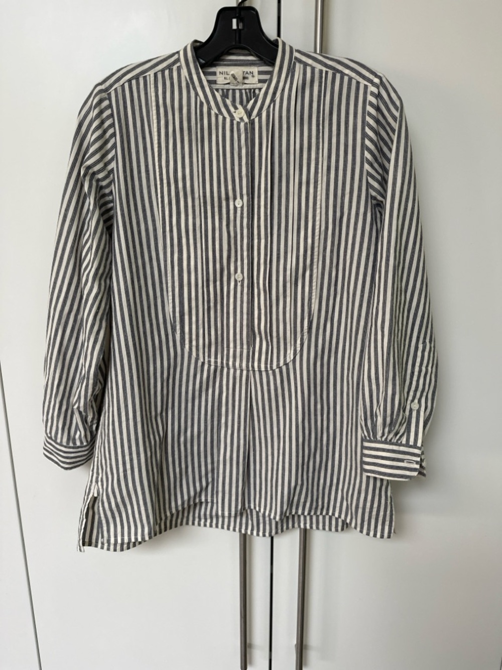 Nili Lotan Vertical Stripe Cotton Tunic Bouse- Navy & White
